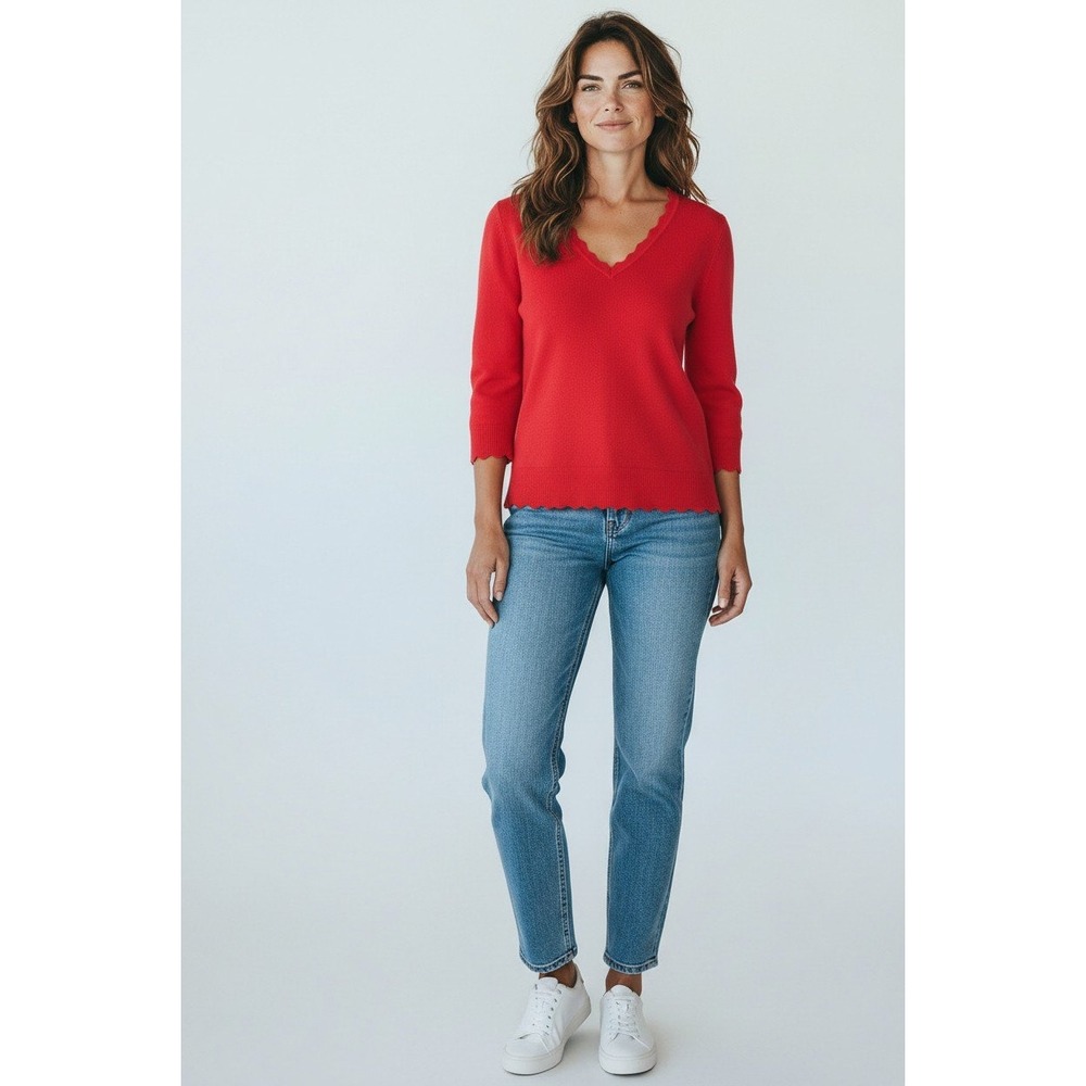 Premise Sweater Top Orange Scalloped ‎ Ribbed  Medium Minimalist